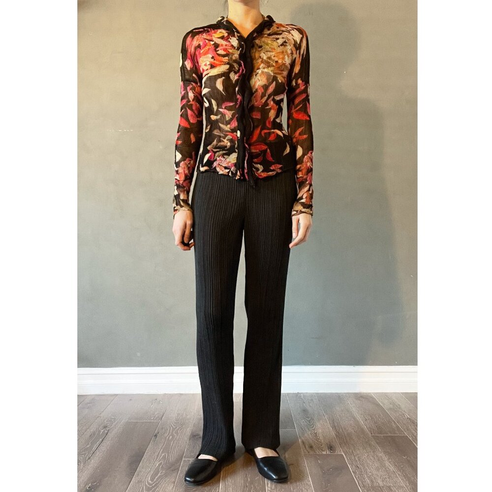 ISSEY FETE Pleated Floral Print Button Down Shirt - XS/S